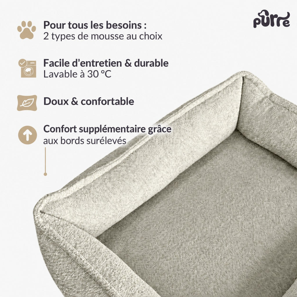 Κρεβάτι για σκύλους Nino μέγεθος XS από ύφασμα μπουκλέ, χρώμα: εκρού, ορθογώνιο, με επενδυμένο χείλος