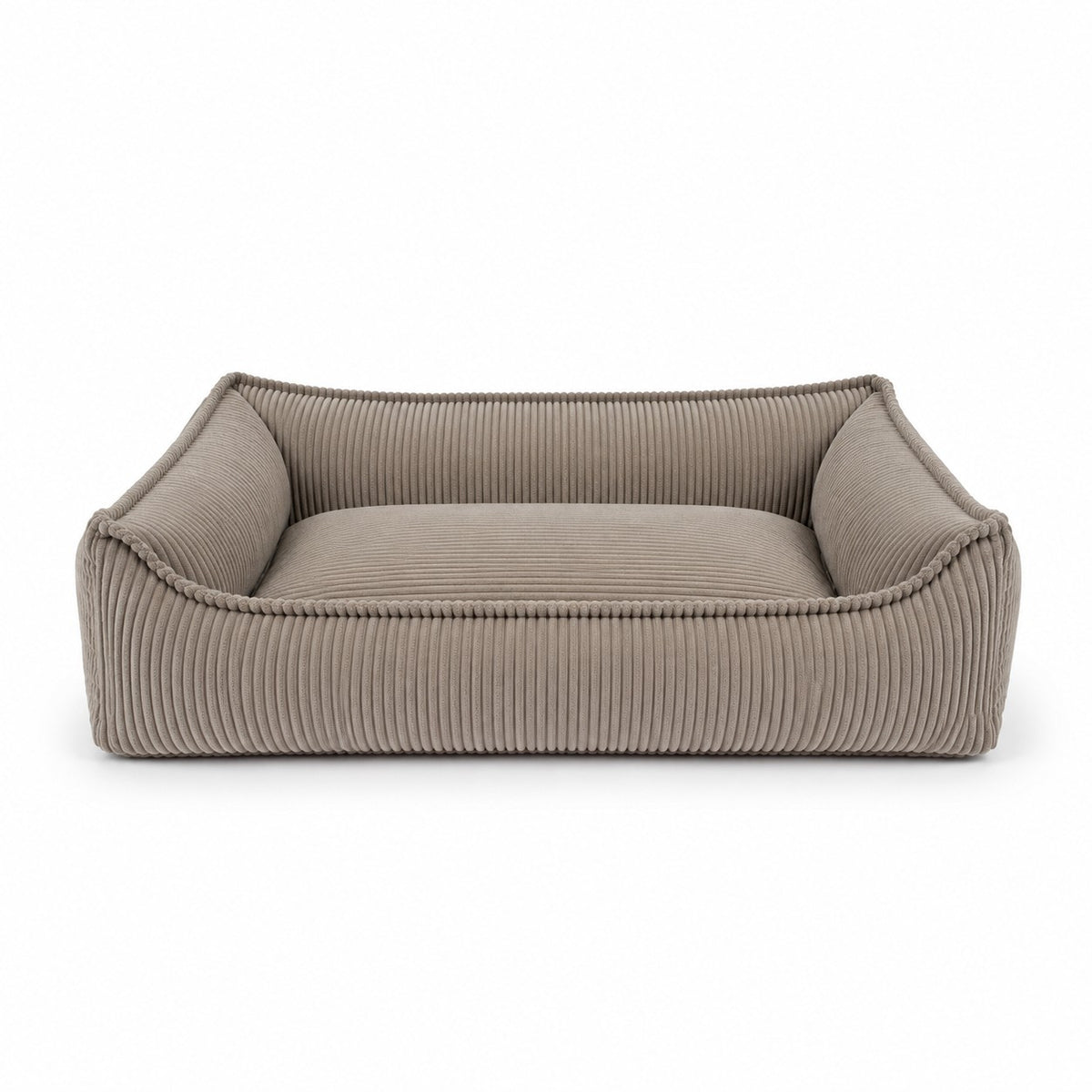 Panier pour chien Nino taille XS en velours côtelé taupe noisette, rectangulaire, avec rebord rembourré