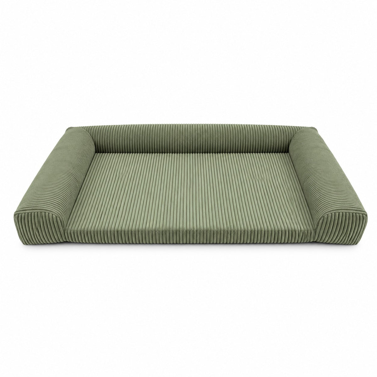 Matelas pour chien Carré XL en mousse à mémoire de forme, housse en velours côtelé vert olive